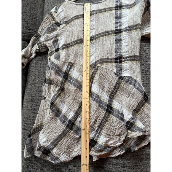 Habitat Womens Plaid Textured Linen Blend Top Size L Asymmetric Hem‎ Long Sleeve - Picture 12 of 12